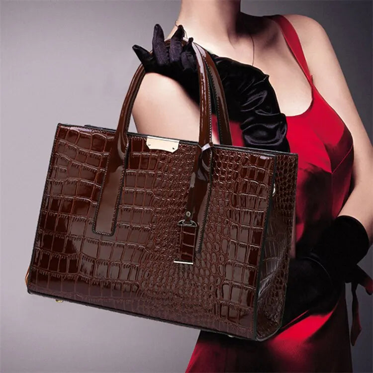 Luxury Crocodile Pattern Women's Handbag - Large Tote Bag Leather Shoulder Bag