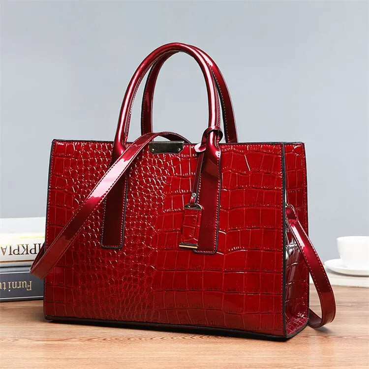 Luxury Crocodile Pattern Women's Handbag - Large Tote Bag Leather Shoulder Bag