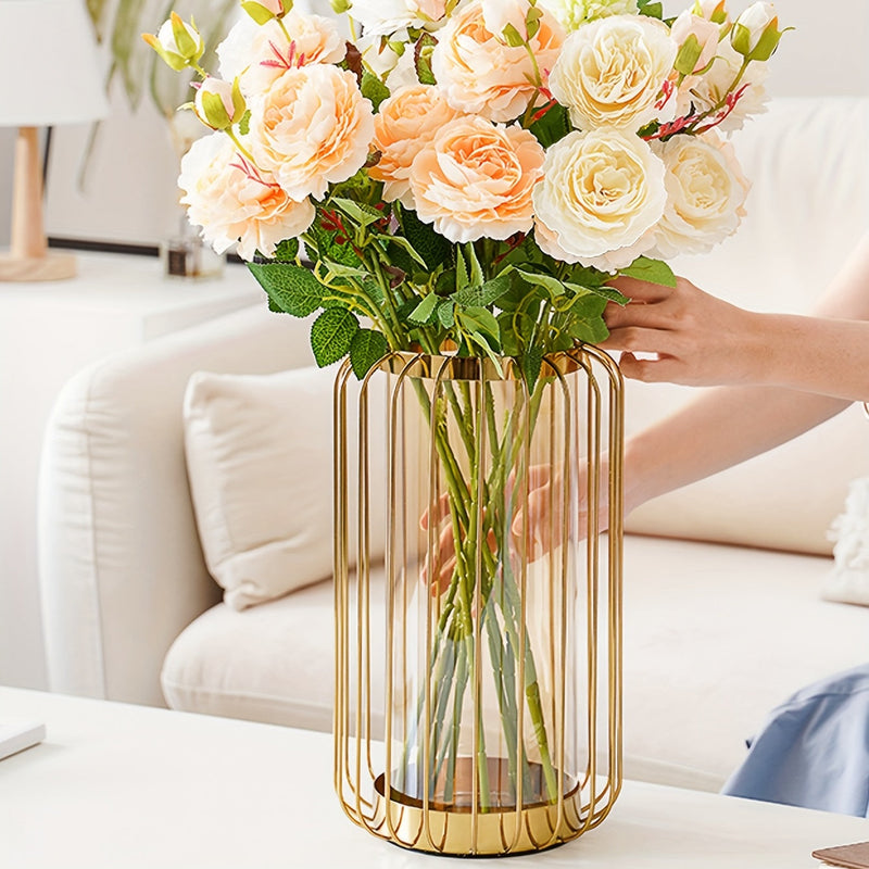 Creative Luxury Metal & Glass Vase - Iron Art Dining Table Centrepiece, Flower Ornament for Home