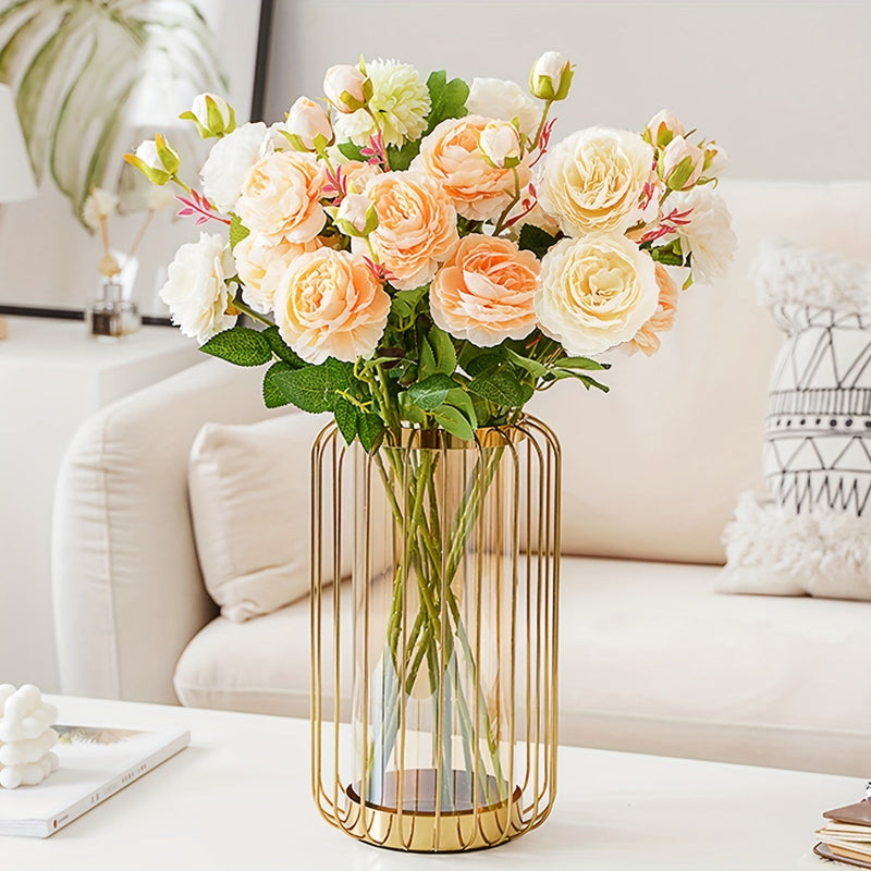 Creative Luxury Metal & Glass Vase - Iron Art Dining Table Centrepiece, Flower Ornament for Home