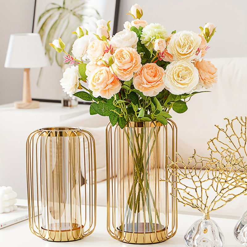 Creative Luxury Metal & Glass Vase - Iron Art Dining Table Centrepiece, Flower Ornament for Home