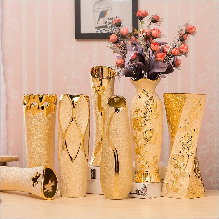 Luxury Modern Gold Ceramic Decorative Vase - Large Elegant Ornament Home Decor