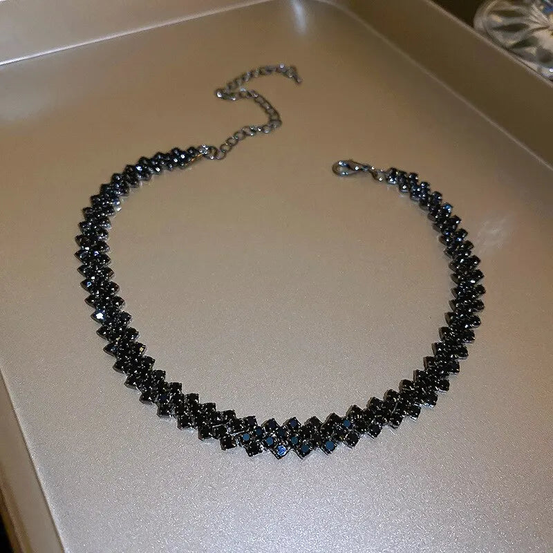 Luxury Shiny Full Rhinestone Choker Necklace Women Geometric Crystal Jewellery