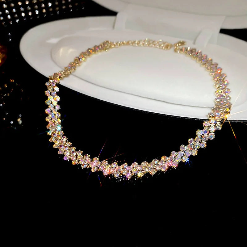 Luxury Shiny Full Rhinestone Choker Necklace Women Geometric Crystal Jewellery