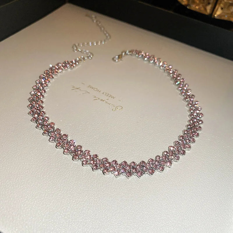 Luxury Shiny Full Rhinestone Choker Necklace Women Geometric Crystal Jewellery