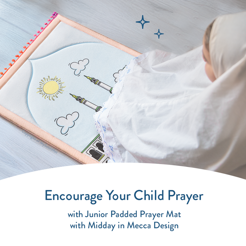 Padded Toddler Prayer Mat with Midday in Mecca Design by Urban Rugs UK | Ramadan & Eid Gift