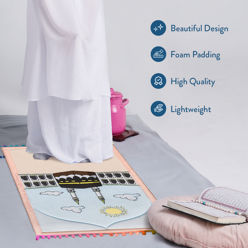 Padded Toddler Prayer Mat with Midday in Mecca Design by Urban Rugs UK | Ramadan & Eid Gift