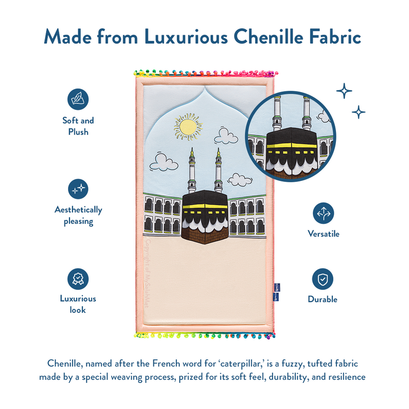 Padded Toddler Prayer Mat with Midday in Mecca Design by Urban Rugs UK | Ramadan & Eid Gift