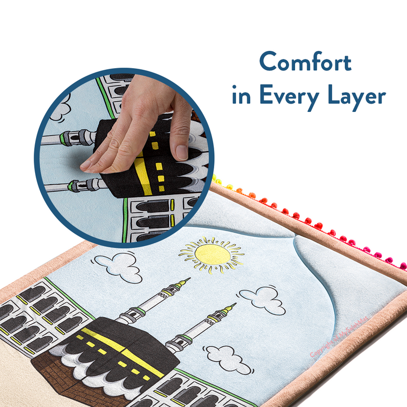 Padded Toddler Prayer Mat with Midday in Mecca Design by Urban Rugs UK | Ramadan & Eid Gift