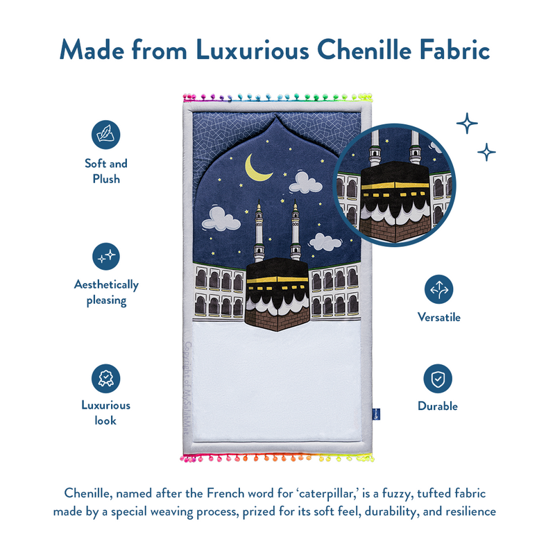 Padded Toddler Prayer Mat with Midnight in Mecca Design by Urban Rugs UK | Ramadan & Eid Gift