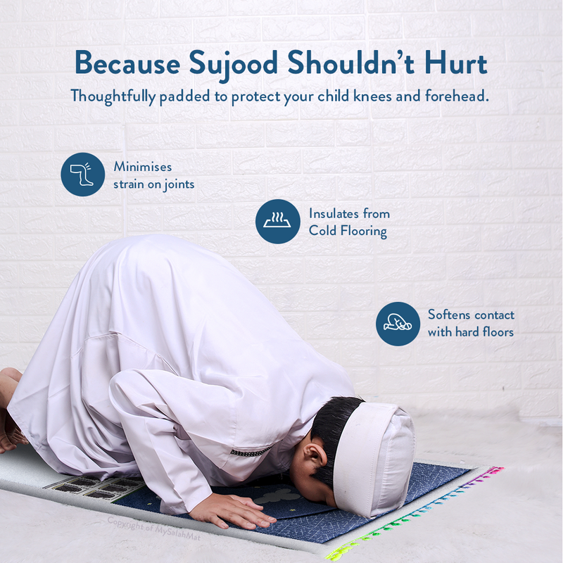 Padded Toddler Prayer Mat with Midnight in Mecca Design by Urban Rugs UK | Ramadan & Eid Gift