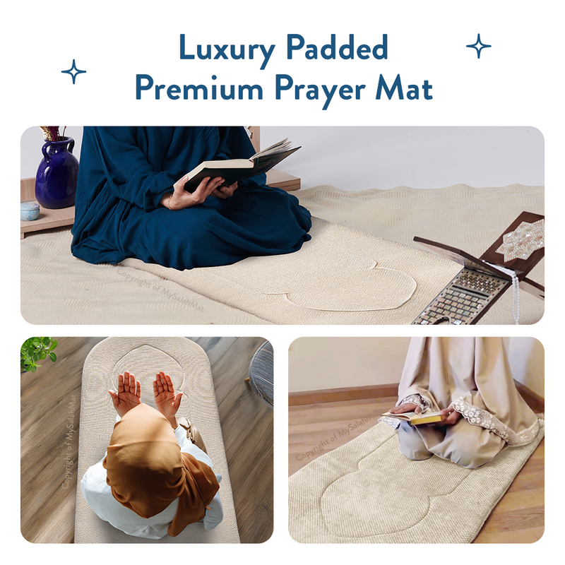 Padded Prayer Mat with Luxury Sand Arched Design by Urban Rugs UK | Ramadan & Eid Gift