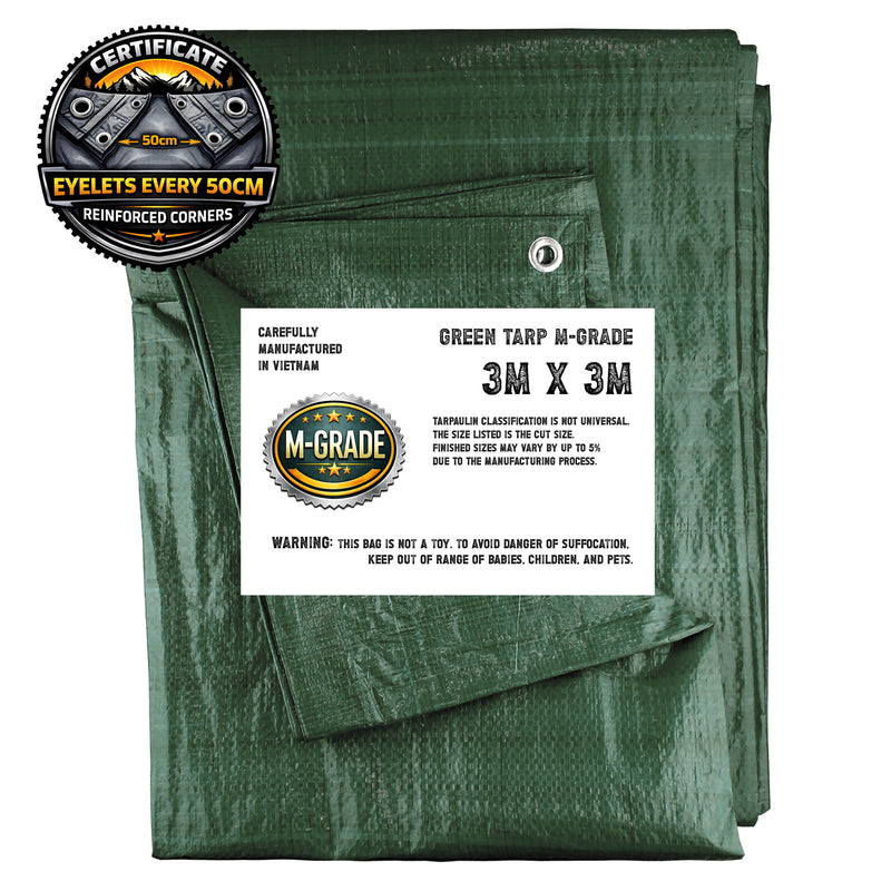 M-Grade Green Tarpaulin 3m x 3m