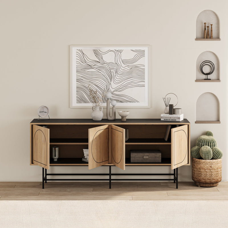 Joji Modern Sideboard Console Unit - Silky Black and Oak
