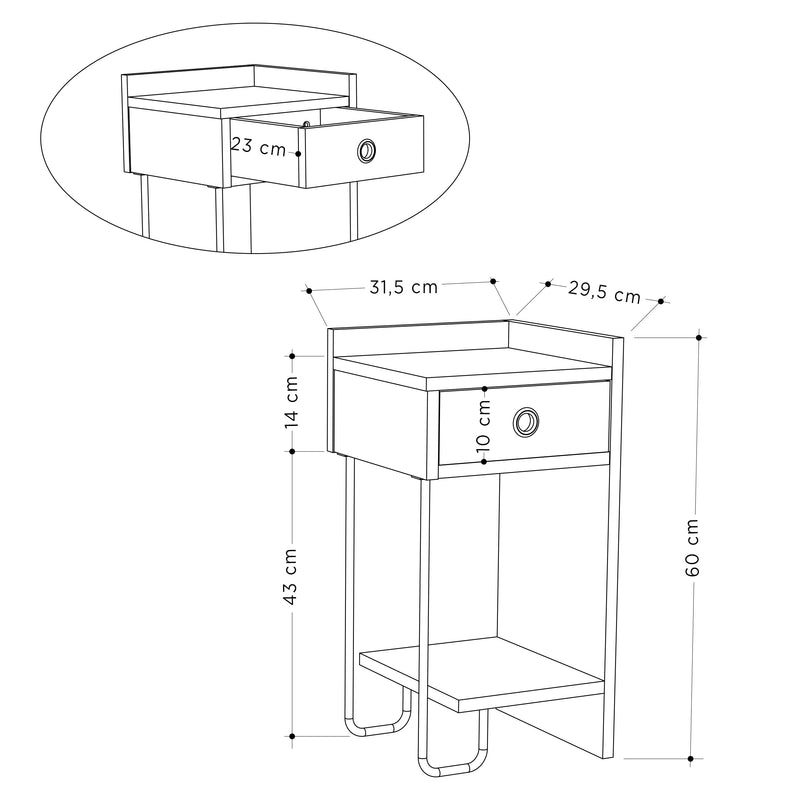 Sirius Modern Bedside Table Right Module Bedroom Furniture W 32cm