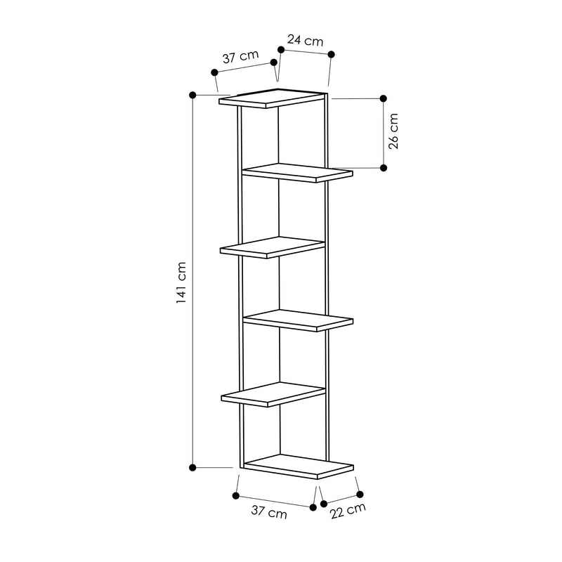 Saso 5-tier Corner Bookcase 141 cm