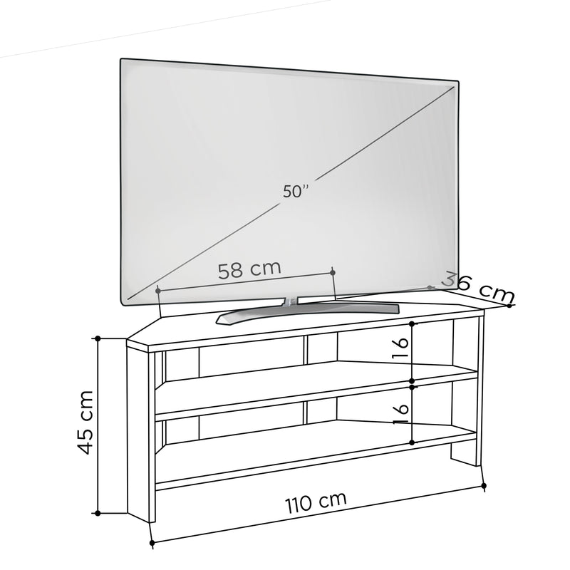 Thales Corner Modern TV Stand Multimedia Centre Corner 110cm