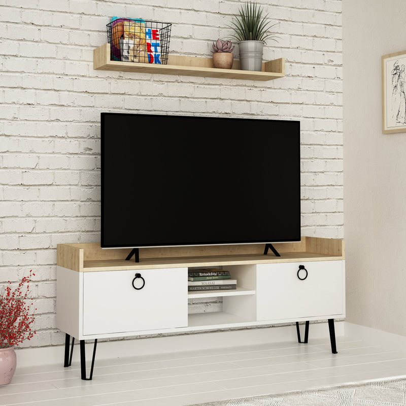 Keday Modern TV Stand Multimedia Centre With Wall Shelf Unit 140cm