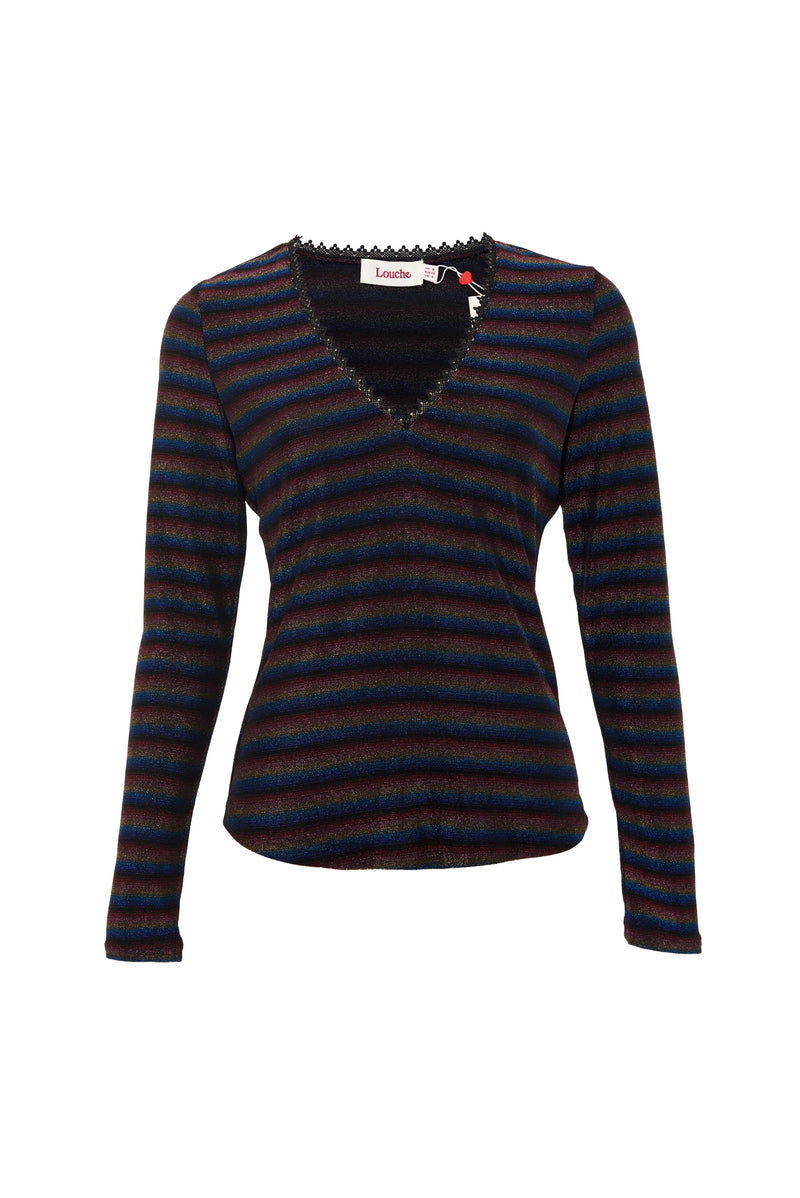 Maeko Sparkle Stripe V-Neck Top - Gold