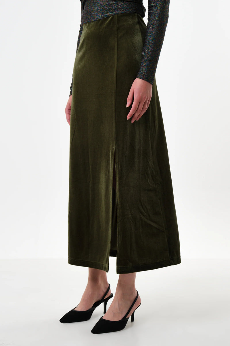 Mahee Velvet Midi Skirt - Sage
