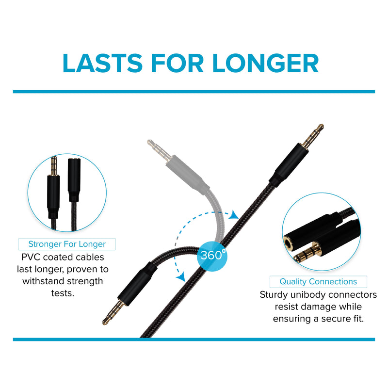 Maplin 3.5mm Aux Stereo 4-Pole Jack Plug to 3.5mm Female Jack Extension Cable - Black, 3m