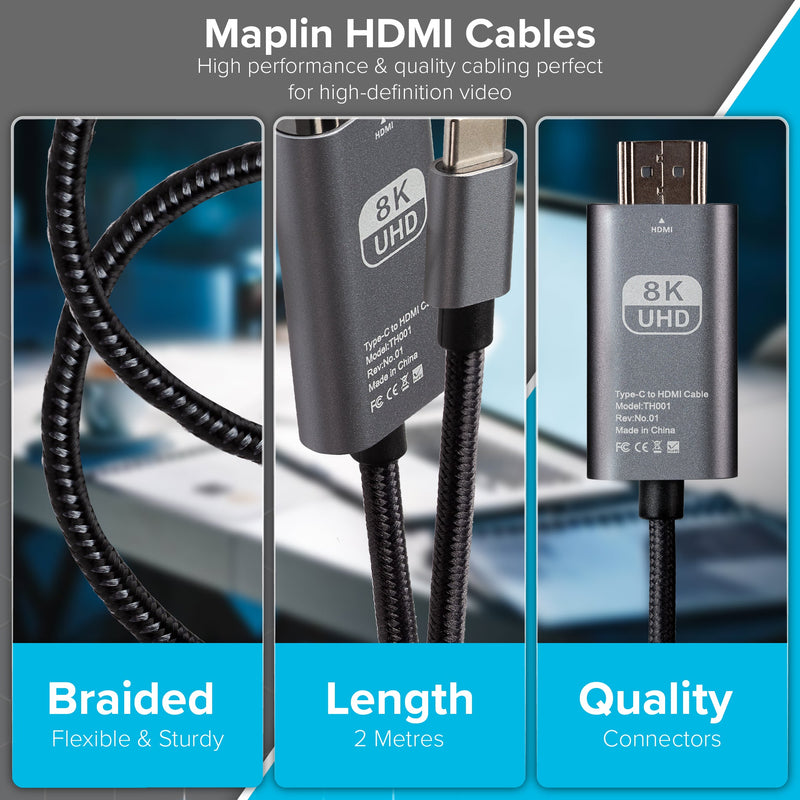 Maplin USB-C to HDMI Cable Adapter (Supports 4K Ultra HD @ 60Hz) - Black