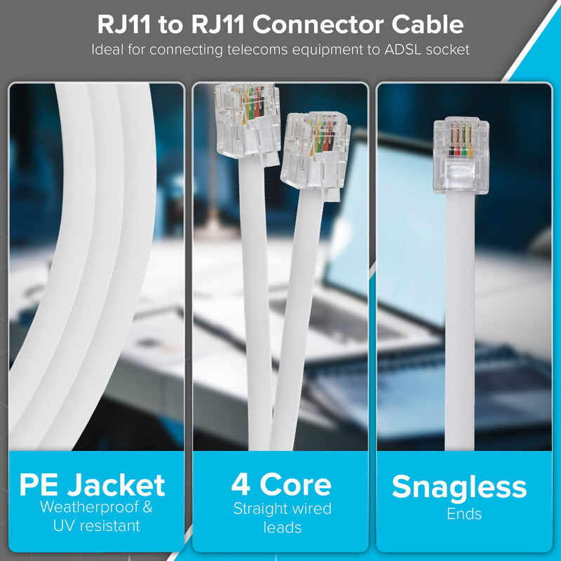 Maplin RJ11 to RJ11  6P4C ADSL Telephone Modem Lead - White, 3m