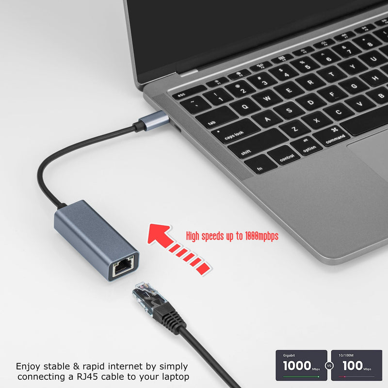 Maplin USB-C to Gigabit RJ45 Ethernet Network LAN Adapter - Black, 0.25m