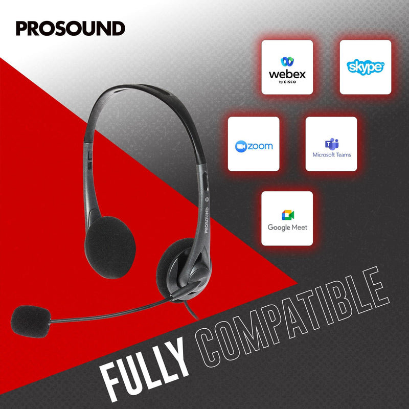 ProSound USB-A Stereo Headset with Electret Condenser Boom Microphone & 1.2m Cable