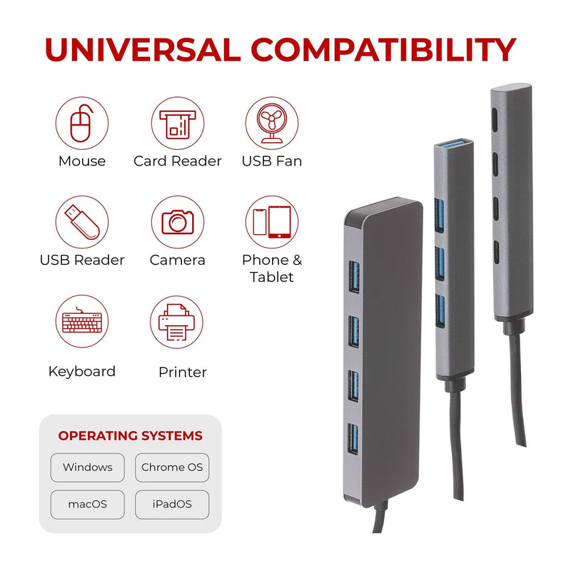 Nikkai USB-A Multiport Hub to 4x USB-A 3.0 Super Speed with 16cm Cable