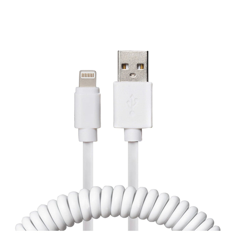 Maplin Premium Apple MFI Certified Lightning to USB-A 2.0 Coiled Cable - White, 0.5m
