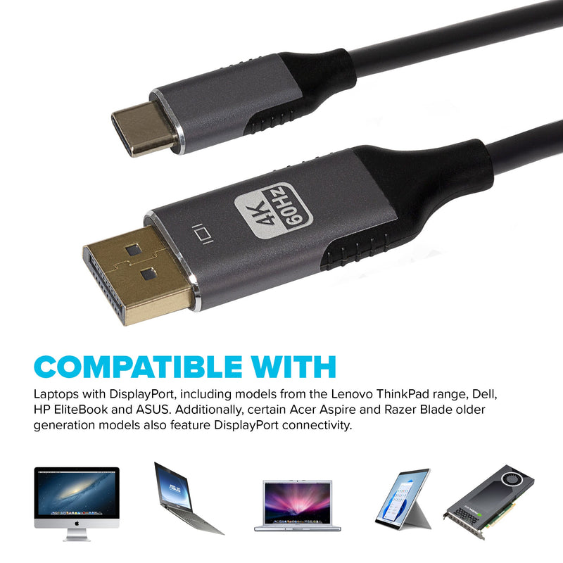 Maplin USB-C to DisplayPort Cable - Black, 2m