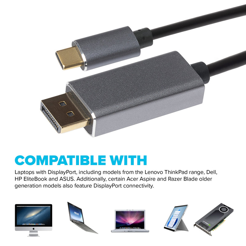 Maplin 8K USB-C to DisplayPort V1.4 Cable with Gold Connectors - Black & Silver, 2m