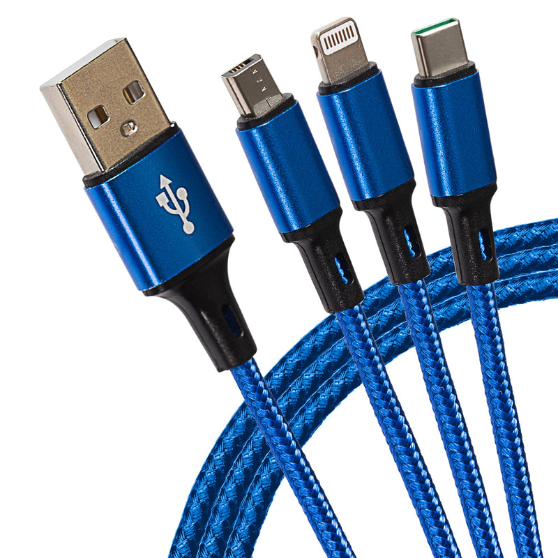 Maplin USB-A to 3-in-1 Multi-Charging USB-C / Lightning / Micro USB Braided Cable - 1.2m
