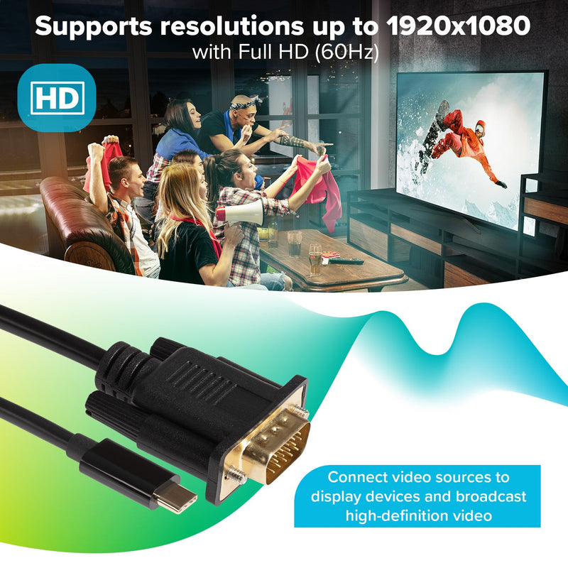 Maplin USB-C 3.1 to VGA Full HD 60Hz Cable (Supports Alt Mode) - Black, 1.8m