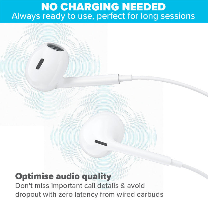 Maplin Wired USB-C Earbuds with Hands Free Calling & Volume Button - White