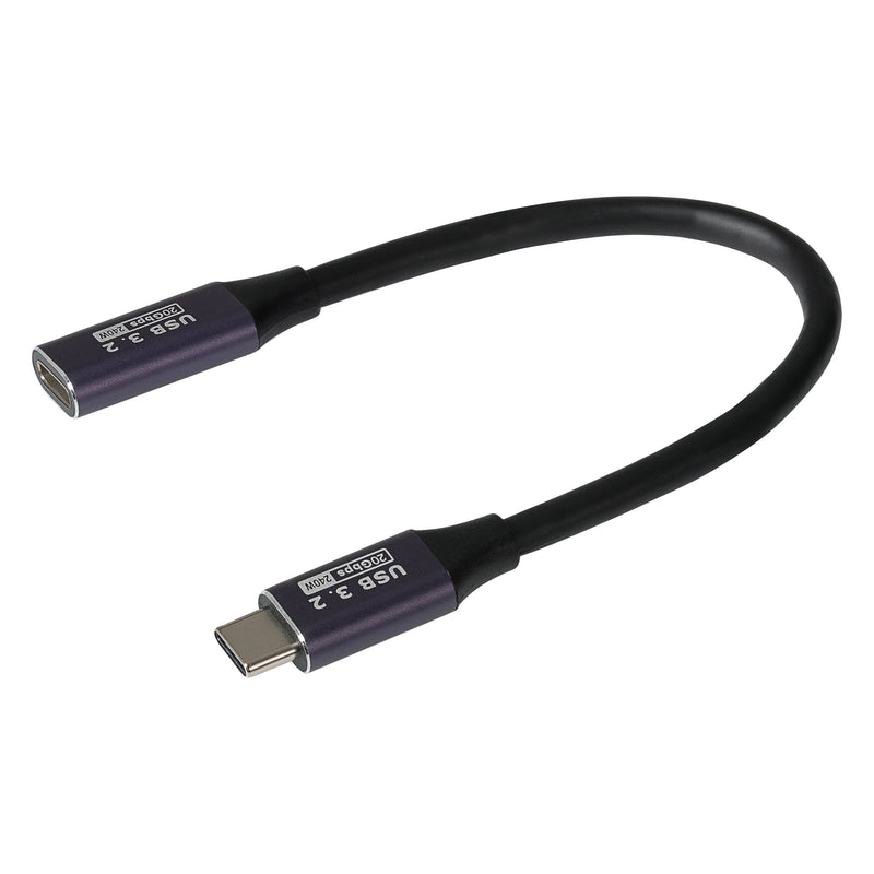 Maplin USB-C Male to USB-C Female Extension Cable - Black, 0.2m