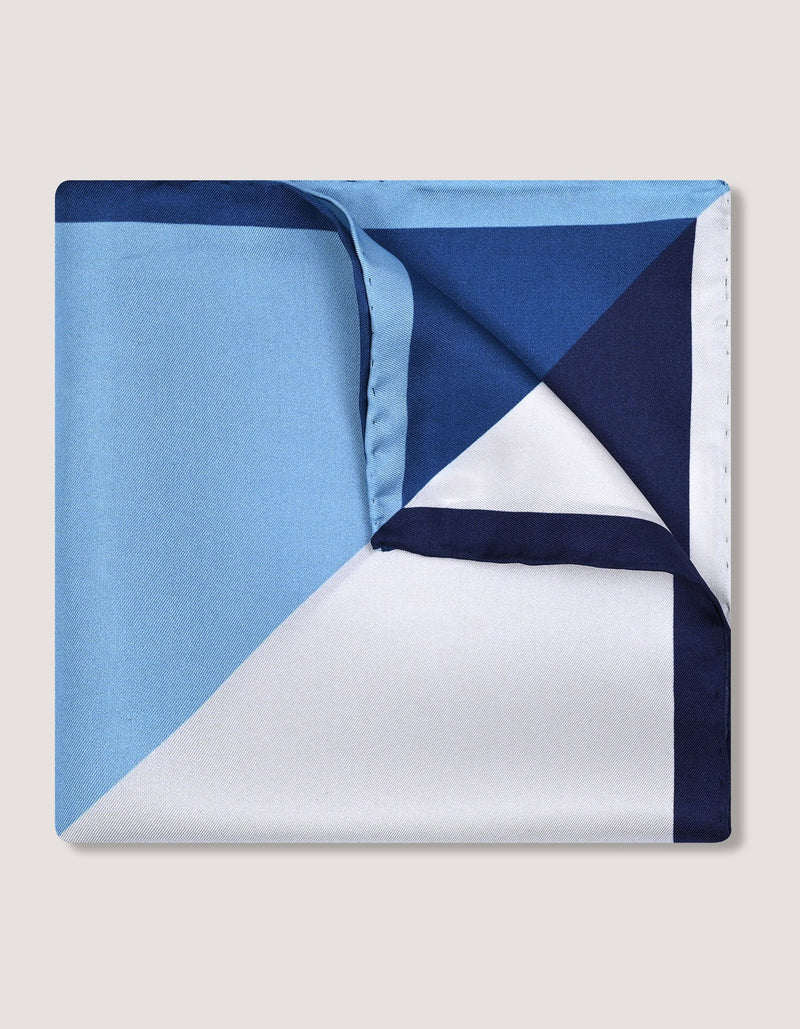 White and Light Blue Designer Silk Pocket Square