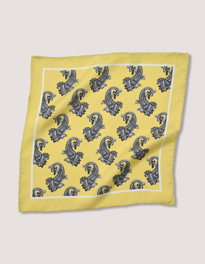 Yellow Paisley Silk Pocket Square