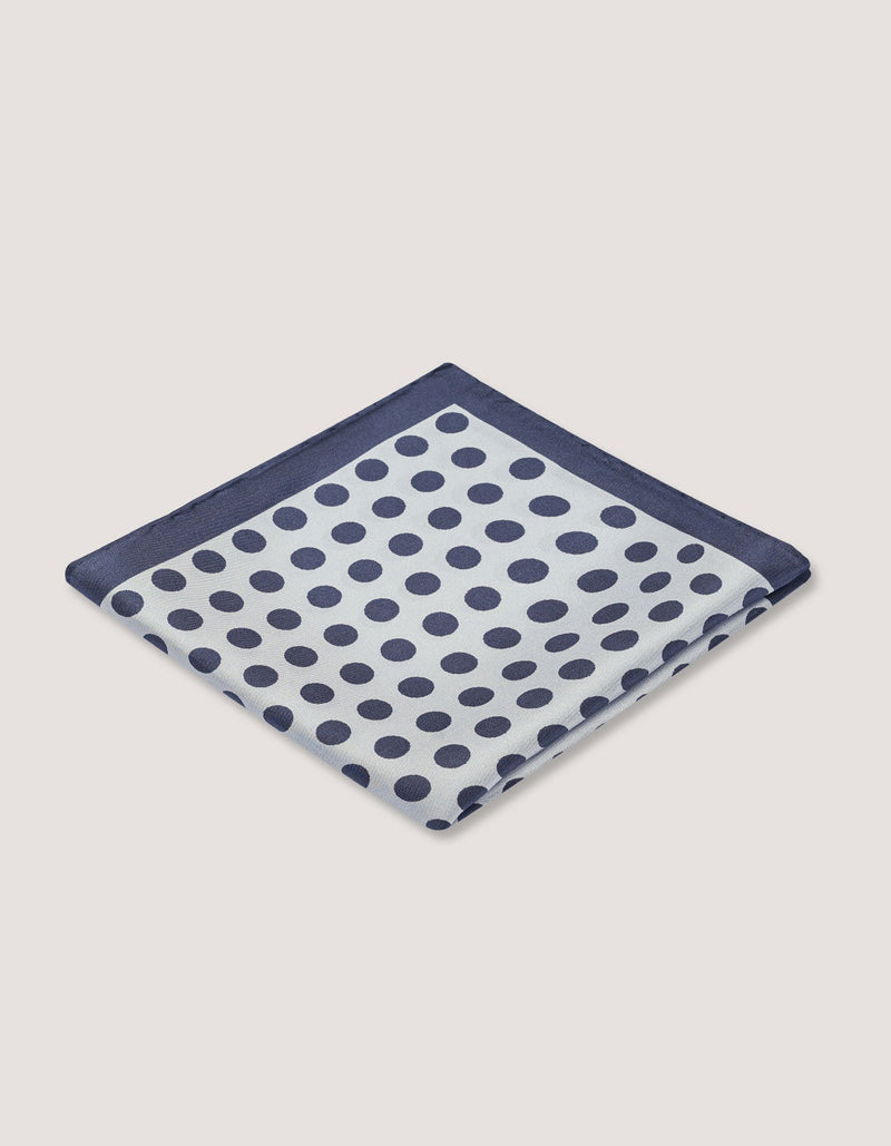 Dotted Silk Pocket Square – Silver & Navy
