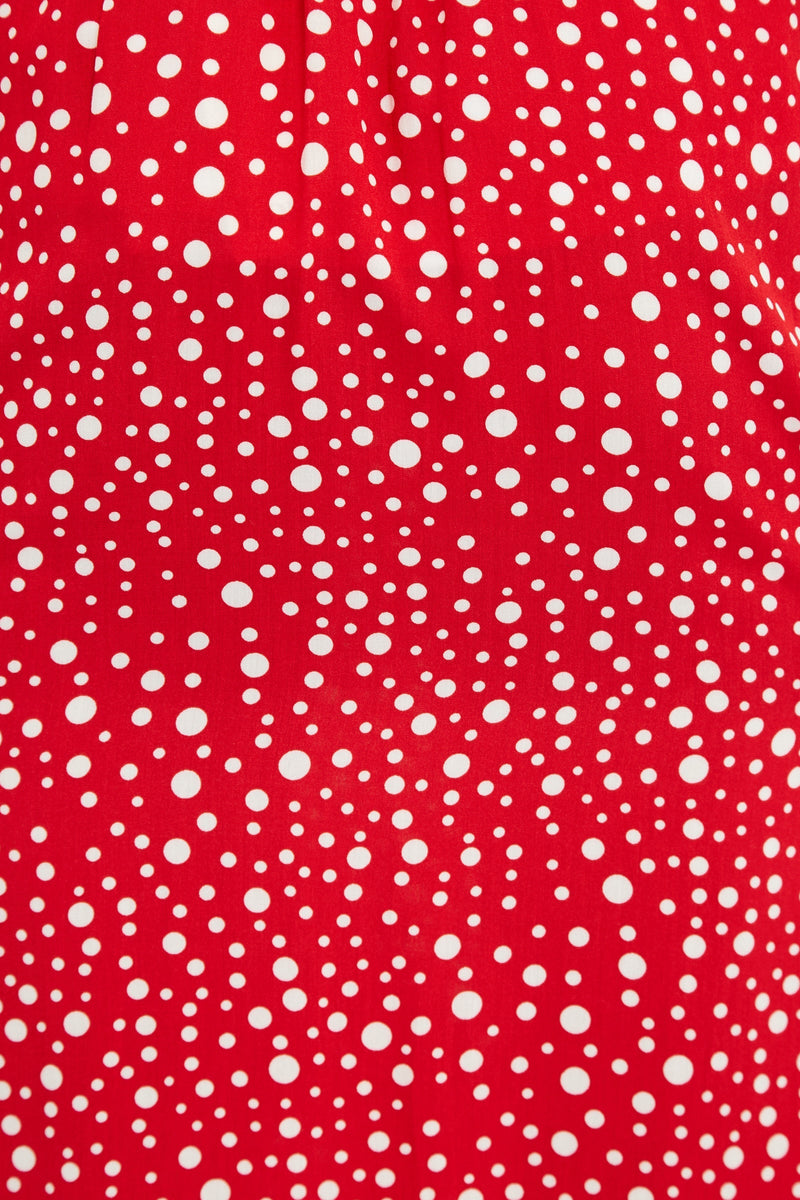 Louche Mara Spot It Print Ruffle Hem Wrap Midi Skirt Red