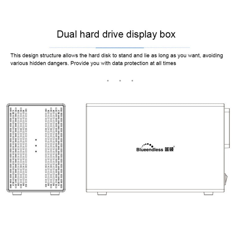 Blueendless Type-C / USB-C Interface 3.5 inch 2 Bay RAID Combination Array HDD External Enclosure, Type-C