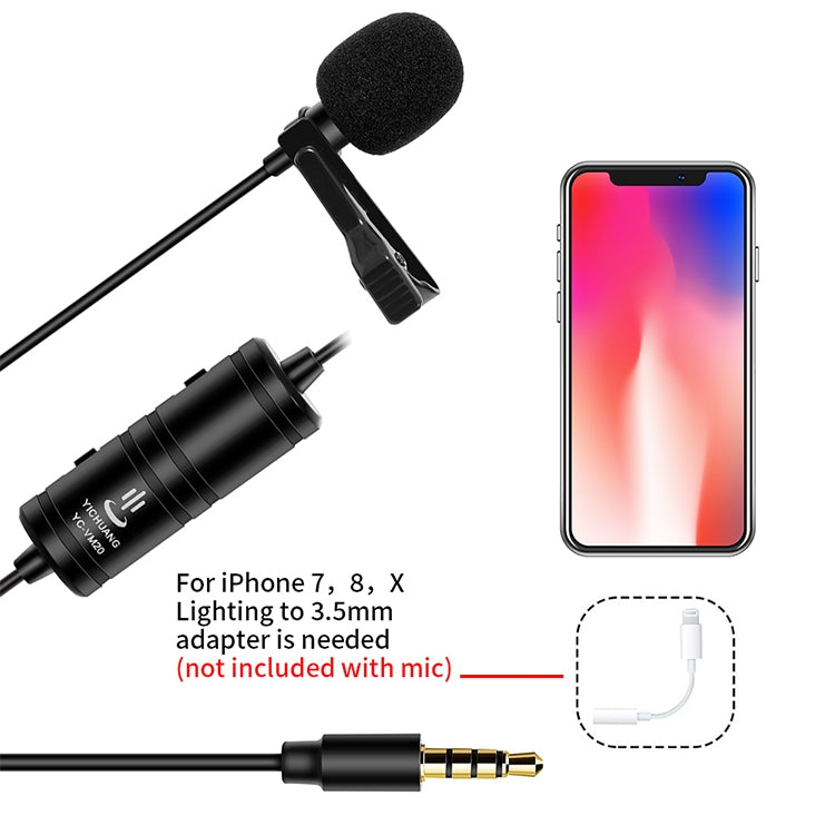 YICHUANG YC-VM20 3.5mm Port Video Recording Omnidirectional Lavalier Microphone, Cable Length: 6m, YC-VM20