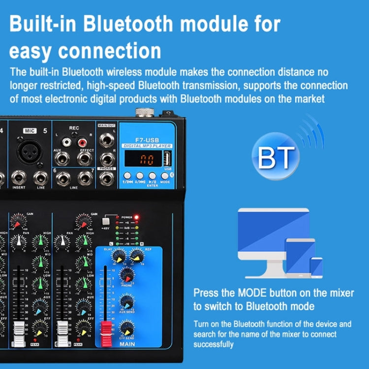 F7 Home 7-channel Bluetooth USB Reverb Mixer, US Plug, F7 US Plug