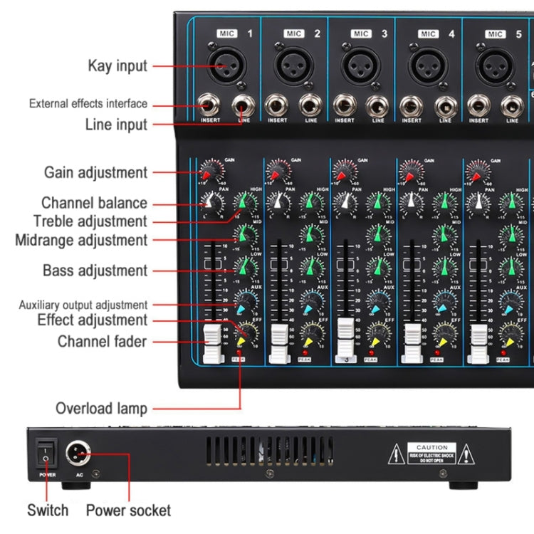 F7 Home 7-channel Bluetooth USB Reverb Mixer, US Plug, F7 US Plug