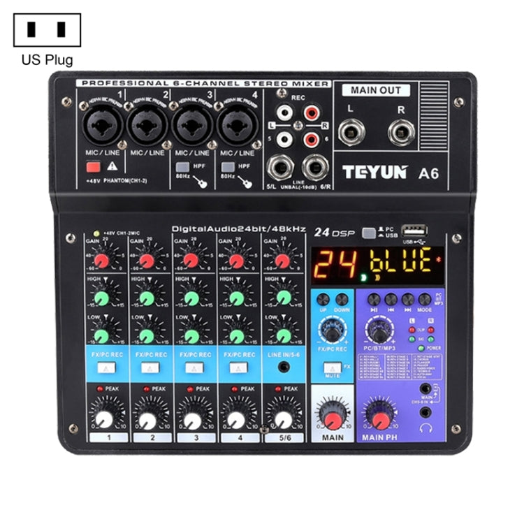 TEYUN NA6 6-channel Small Mixing Console Mobile Phone Sound Card Live Broadcast Computer Recording Console Processor, US Plug, NA6 US Plug