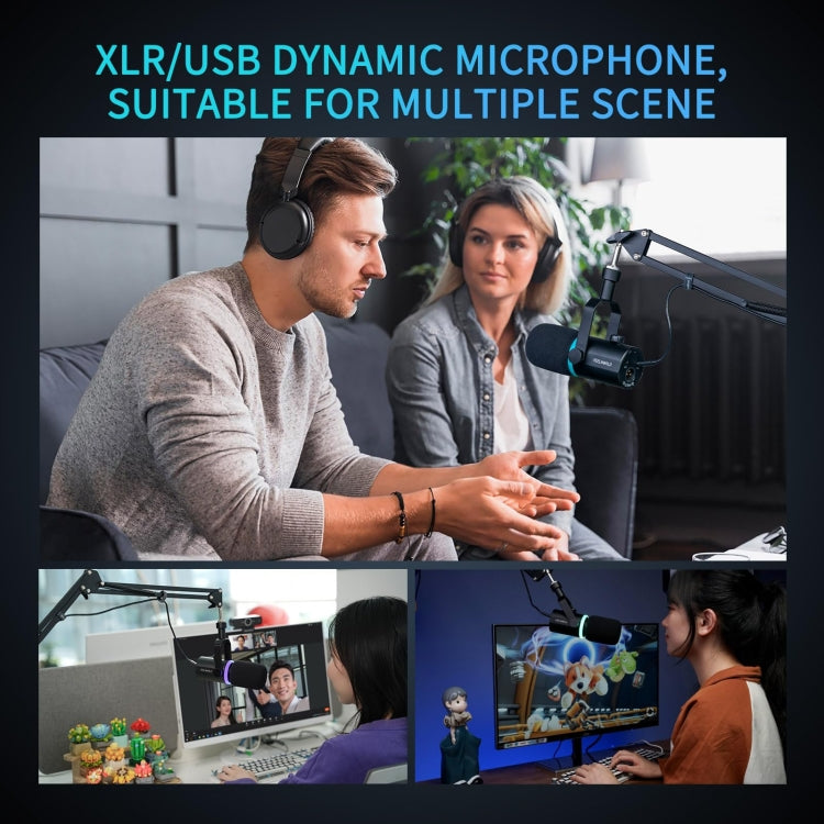 FEELWORLD PM1-XS XLR/USB Dynamic Microphone for Podcasting Recording Gaming Live Streaming (Black)