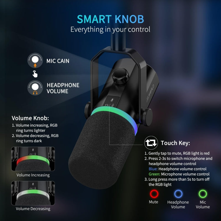 FEELWORLD PM1-XS XLR/USB Dynamic Microphone for Podcasting Recording Gaming Live Streaming (Black)