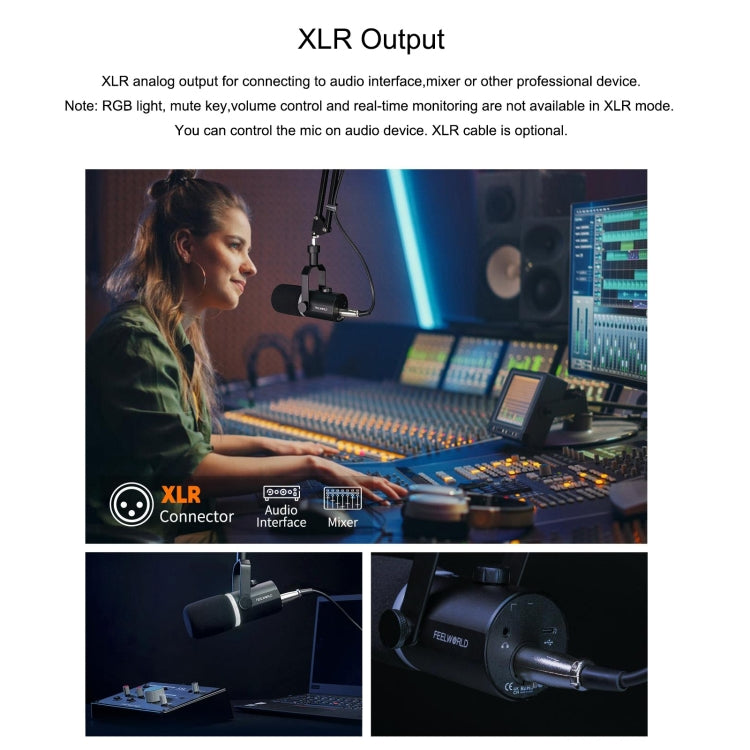 FEELWORLD PM1-XS XLR/USB Dynamic Microphone for Podcasting Recording Gaming Live Streaming (Black)