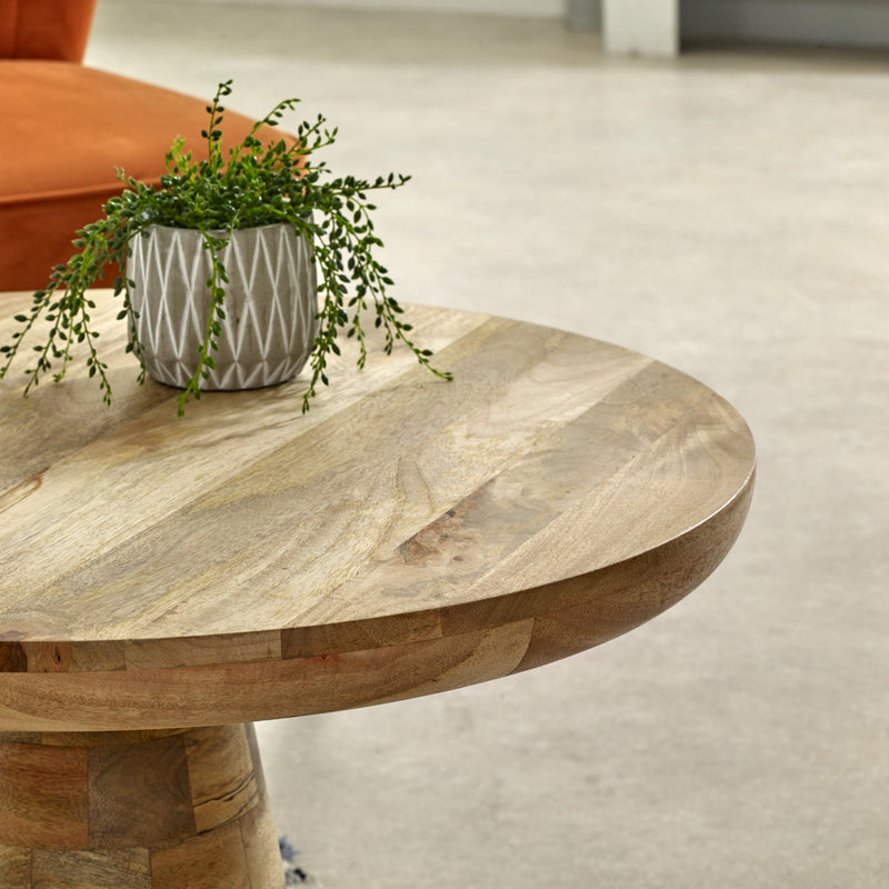 Merlin Mango Wooden Round Coffee Table Mushroom Style